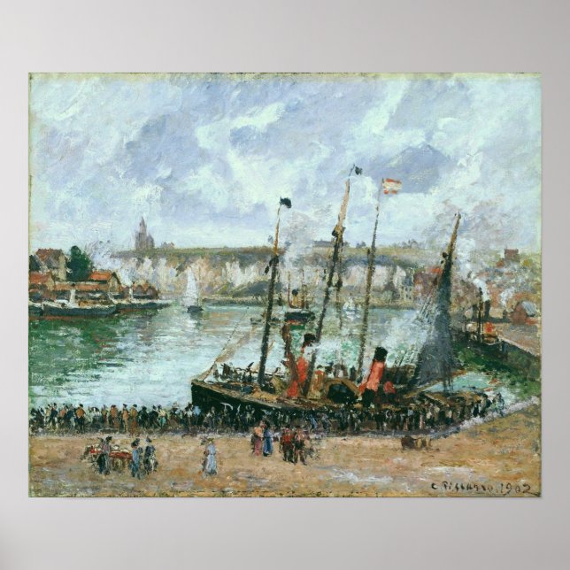 Pissarro - Inner Harbor Dieppe High Tide Morning Poster (Front)