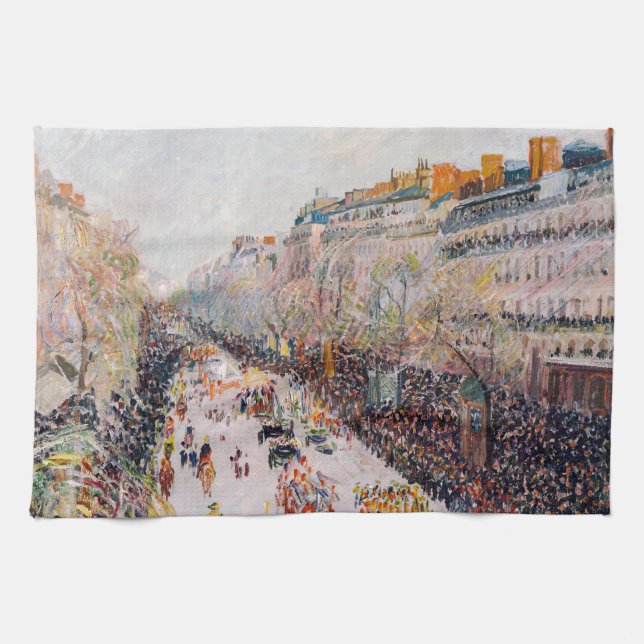 Pissarro - Montmartre, Mardi Gras on the Boulevard Kitchen Towel (Horizontal)