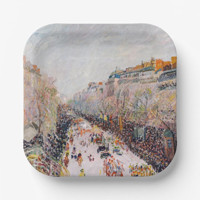 Pissarro - Montmartre, Mardi Gras on the Boulevard Paper Plates (Front)