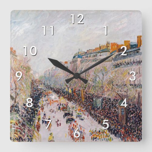 Pissarro _ Montmartre Mardi Gras on the Boulevard Square Wall Clock