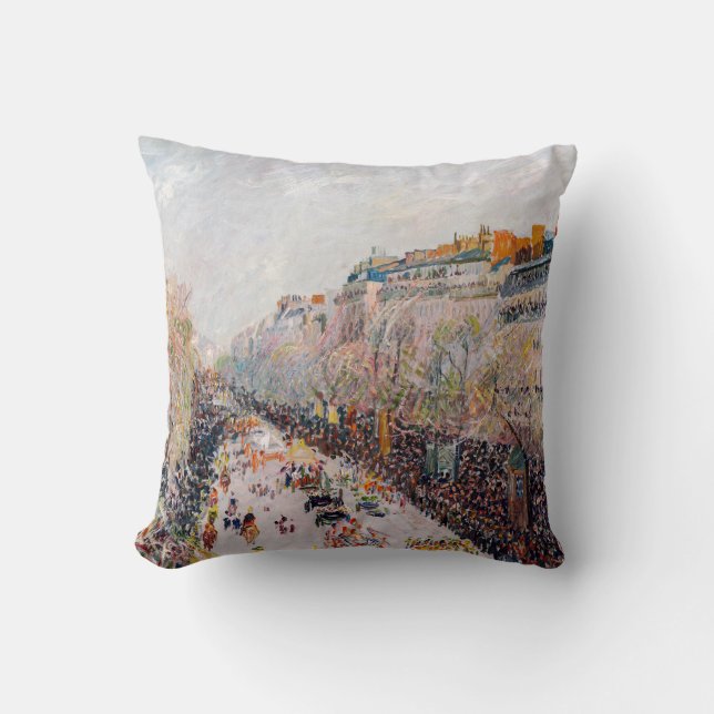 Pissarro - Montmartre, Mardi Gras on the Boulevard Throw Pillow (Front)