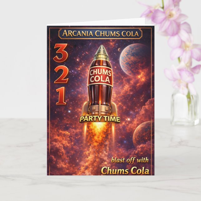 Pissed off with Arcadia chums cola retro sci-fi pa Card (Orchid)