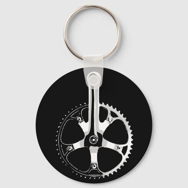 Pista Bicycle Crankset - white on black Keychain (Front)