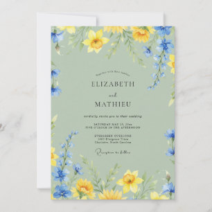 Pistachio Azure Daffodil Eucalyptus Wedding Invitation
