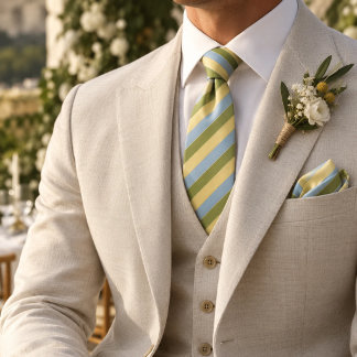 Pistachio Butter Yellow Sky Blue Preppy Wedding Neck Tie