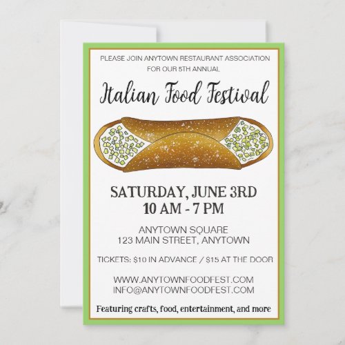 Pistachio Cannoli Italian Bakery Food Festival Invitation