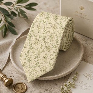 Pistachio Champagne Botanical Foulard Neck Tie