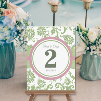 Pistachio Clover and Rose Petal White Table Number