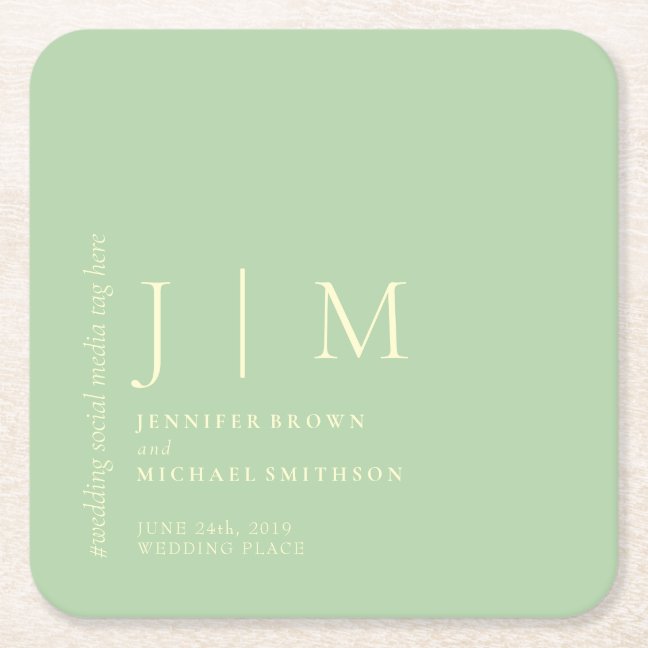 Pistachio & Cream Formal Simple Elegant Wedding Square Paper Coaster