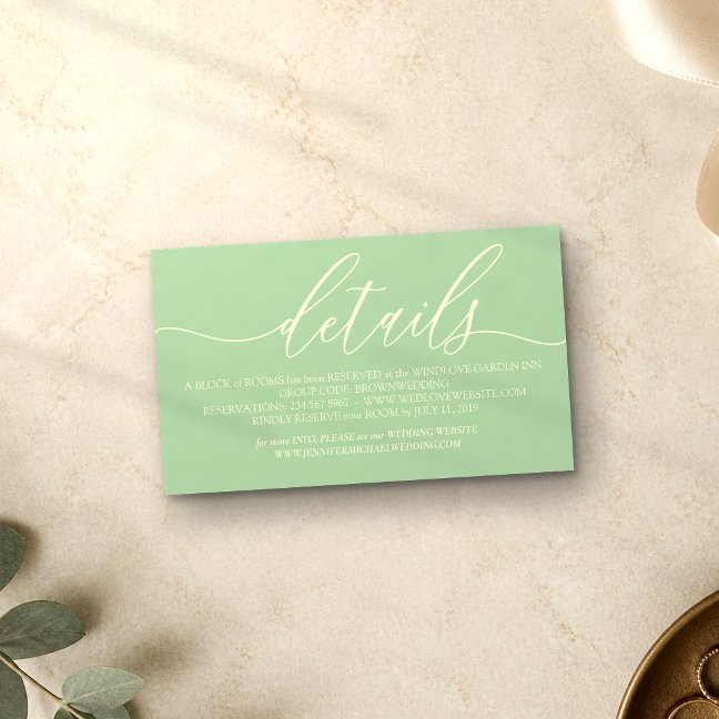 Pistachio & Cream Modern Add Photo Wedding Details Enclosure Card