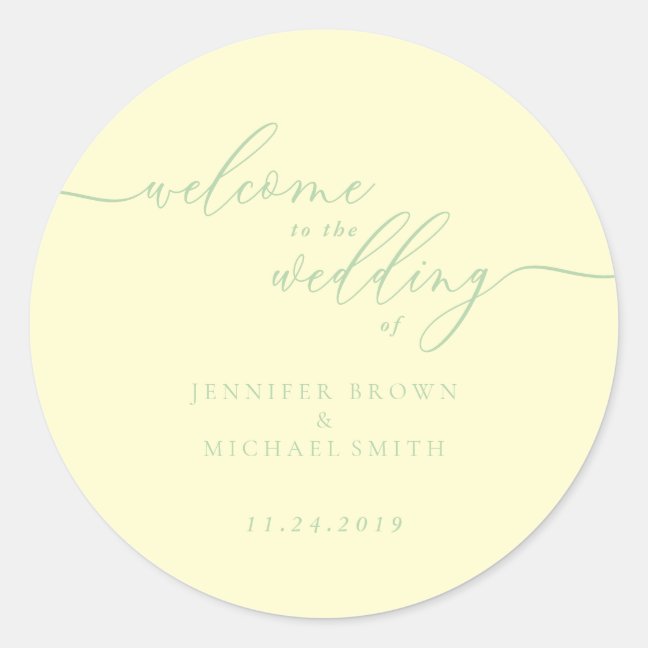 Pistachio & Cream Signature Welcome to Wedding Classic Round Sticker