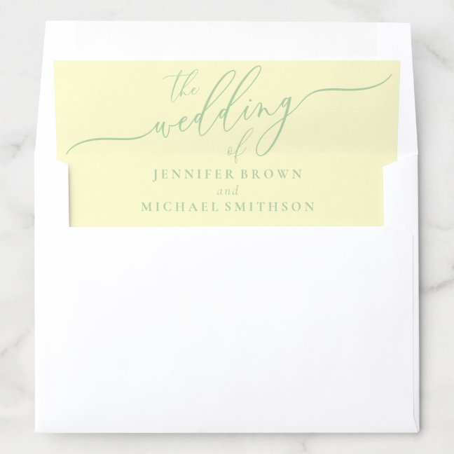 Pistachio & Cream Simple Formal Wedding Envelope Liner