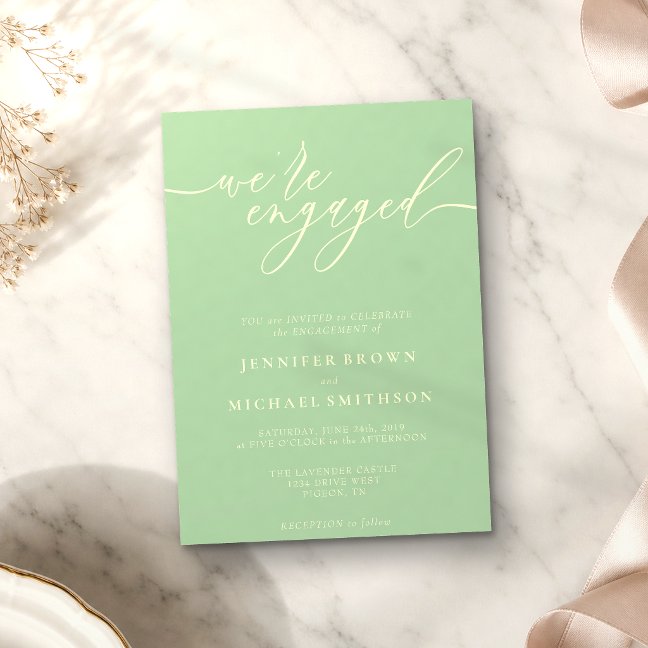 Pistachio & Cream Simple Minimal We are Engaged Invitation