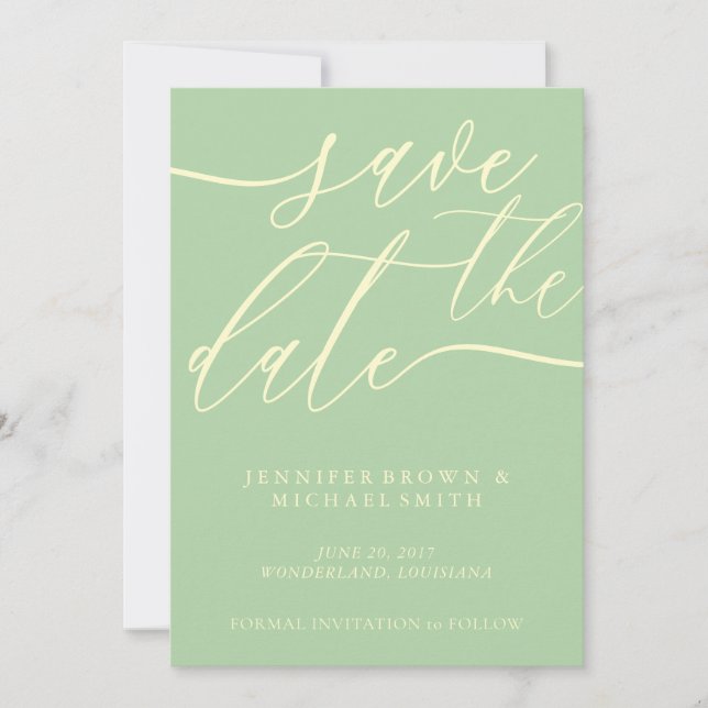 Pistachio & Cream Wedding Custom Photo Calligraphy Save The Date (Front)