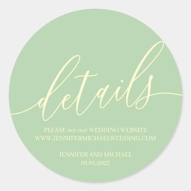 Pistachio & Cream Wedding Modern Signature Details Classic Round Sticker