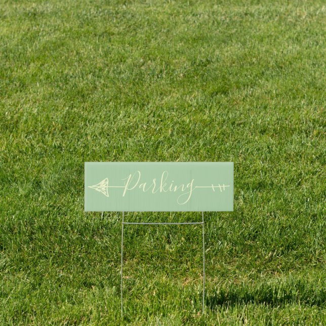 Pistachio & Cream Wedding Parking Direction Arrow Sign (Insitu)