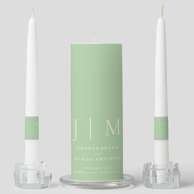 Pistachio & Cream Welcome Modern Classic Wedding Unity Candle Set