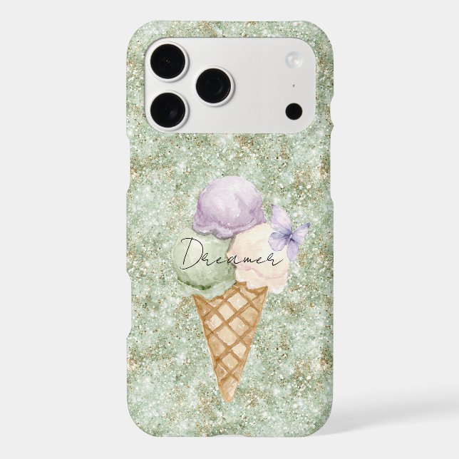 Pistachio Glitter Ice Cream Lavender Butterfly Case-Mate iPhone Case (Back)