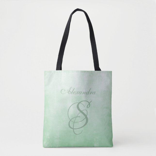 Pistachio Gray stylish rustic monogram Tote Bag (Front)
