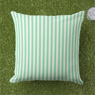 Pistachio green and white striped outdoor pillow