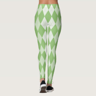 Pistachio Green Argyle Pale Green Small Diamond Leggings