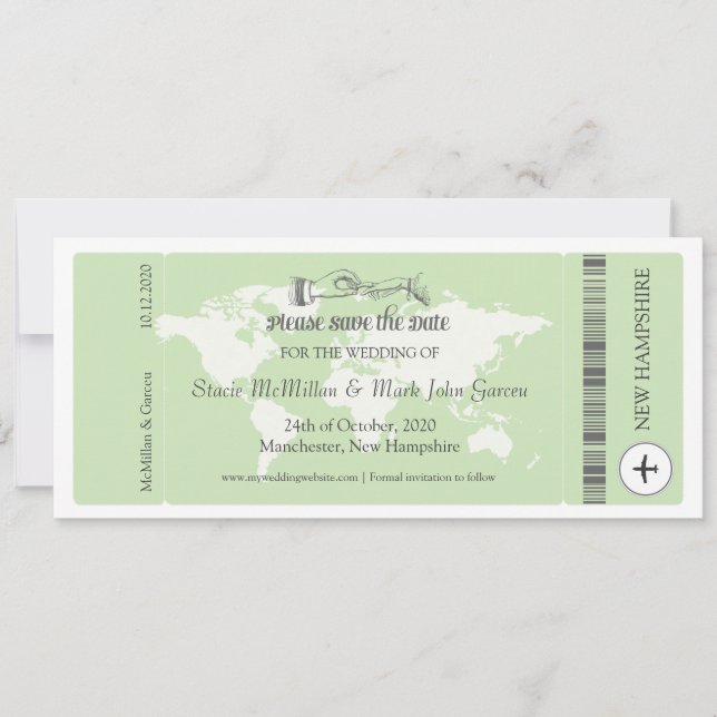 Pistachio Green Boarding Pass Save the Date (Front)