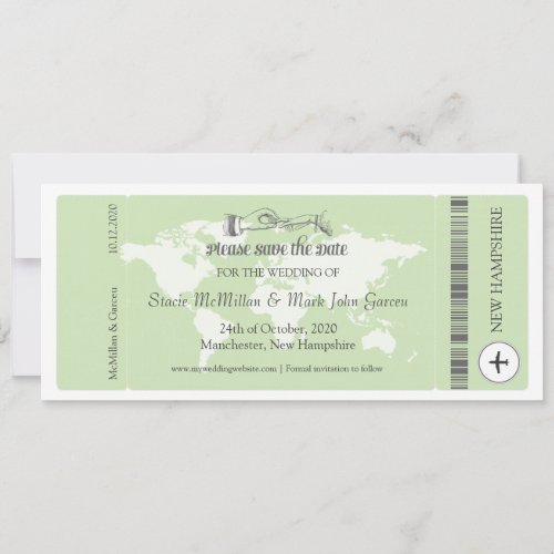 Pistachio Green Boarding Pass Save the Date