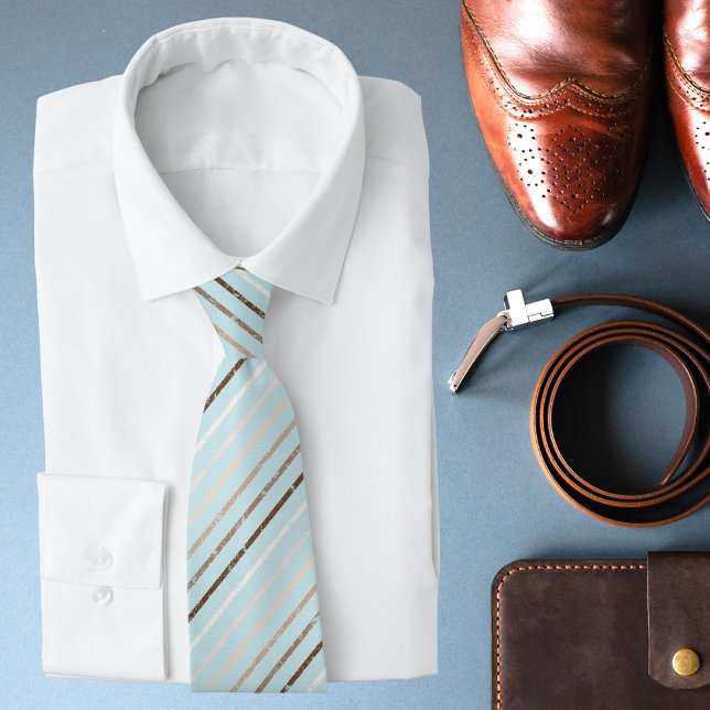 Pistachio Green Brown Stripes Pattern Modern Chic Neck Tie (Creator Uploaded)