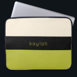 Pistachio Green Color Block Pattern with Name Laptop Sleeve<br><div class="desc">A trendy color block pattern with a tri-color combination of bright pistachio green, black and sandy beige. A text template is included for personalizing the design with your name, monogram initials or other desired text. This simple minimalist design is available in a variety of color combinations. Get this designer look...</div>