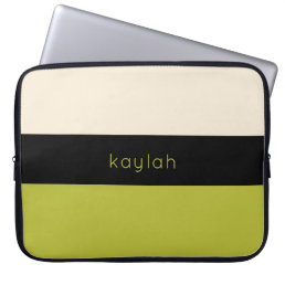 Pistachio Green Color Block Pattern with Name Laptop Sleeve