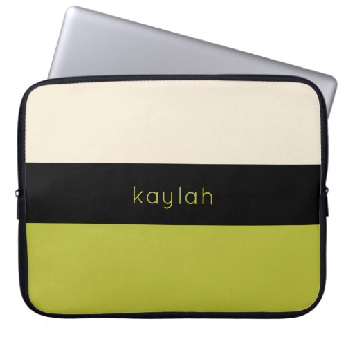 Pistachio Green Color Block Pattern with Name Laptop Sleeve