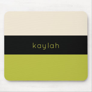 Pistachio Green Color Block Pattern with Name Mouse Pad