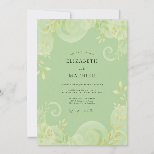 Pistachio Green Delicate Floral Wedding Invitation (Front)