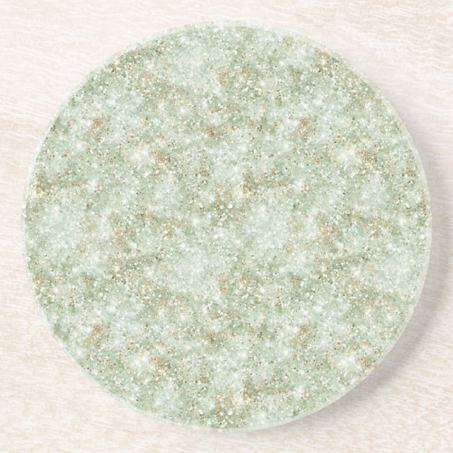 Pistachio Green Glitzy Faux Glitter Coaster (Front)