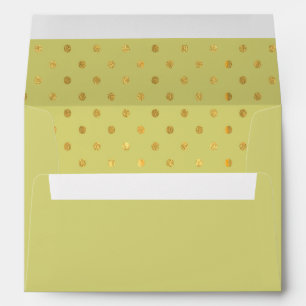 Pistachio Green Gold Foil Polkadots Lined Envelope