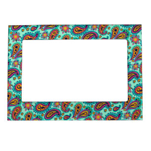 Pistachio Green Orange Paisley Pattern Magnetic Frame