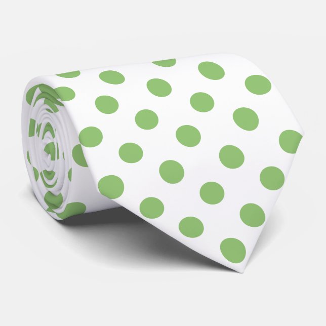 Pistachio Green Polka Dots Circles Neck Tie (Rolled)