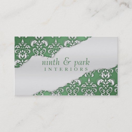 Customizable Pistachio Green Ripped Damask Interior Design Business Card