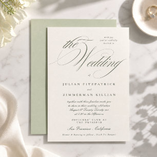 Pistachio Green Script Wedding Invitation