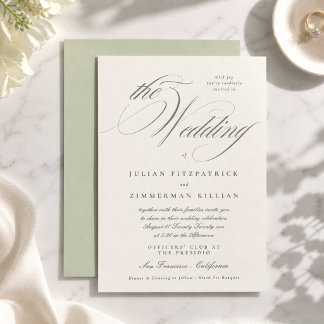 Pistachio Green Script Wedding Invitation