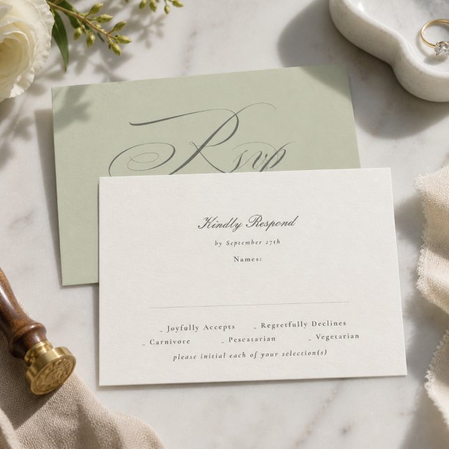 Pistachio Green Script Wedding RSVP Card (Creator Uploaded)