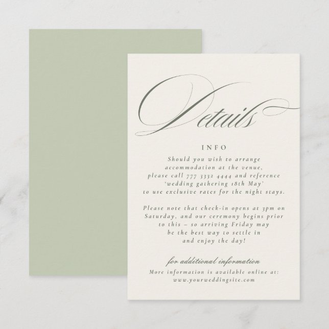 Pistachio Green Wedding Details Enclosure Card (Front/Back)