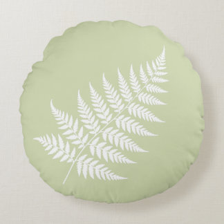Pistachio Green White Fern Graceful Silhouette Round Pillow