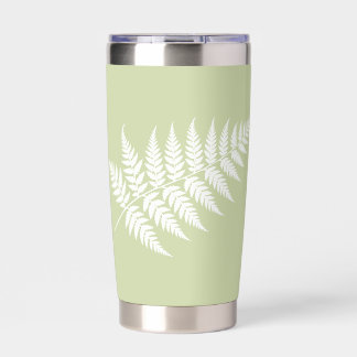 Pistachio Green White Fern Simply Elegant Silver Insulated Tumbler