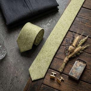 Pistachio Ivory Botanical Sprig Neck Tie
