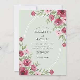 Pistachio Magenta Leafy Wedding Invitation