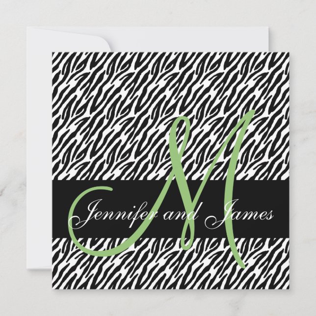 Pistachio Monogram Zebra Print Wedding Invitation (Front)