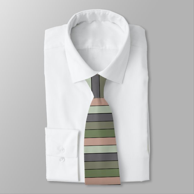 Pistachio Nut Shell Green Peach Purple Stripes  Neck Tie (Tied)