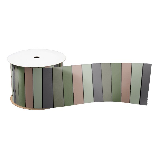 Pistachio Nut Shell Green Peach Purple Stripes  Satin Ribbon (Spool)
