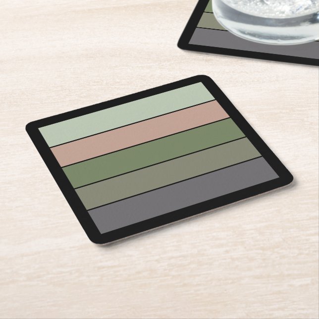 Pistachio Nut Shell Green Peach Purple Stripes  Square Paper Coaster (Angled)